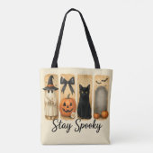 "Stay Spooky" Halloween Brush Stroke Cat Vrouwen Tote Bag (Achterkant)