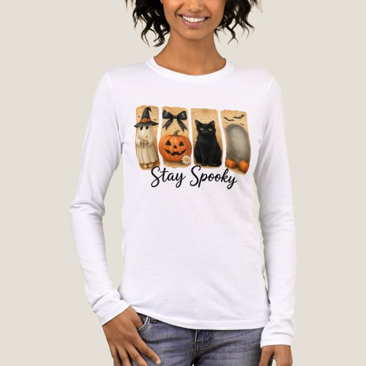 "Stay Spooky" Halloween Brush Stroke Cat Vrouwen Tri-Blend Shirt (Voorkant volledig)