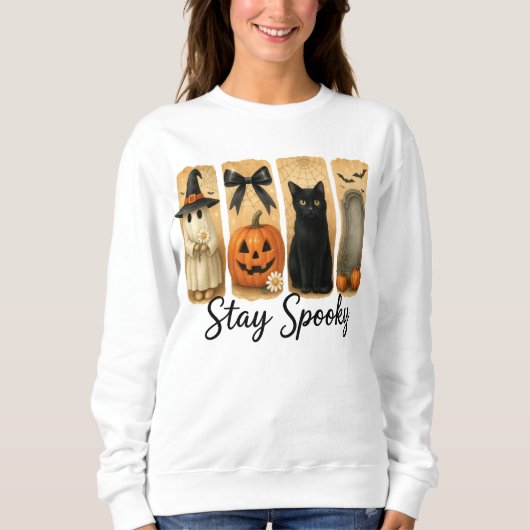 "Stay Spooky" Halloween Brush Stroke Cat Vrouwen Trui (Voorkant)