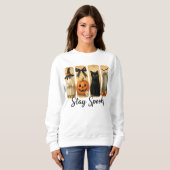 "Stay Spooky" Halloween Brush Stroke Cat Vrouwen Trui (Voorkant volledig)