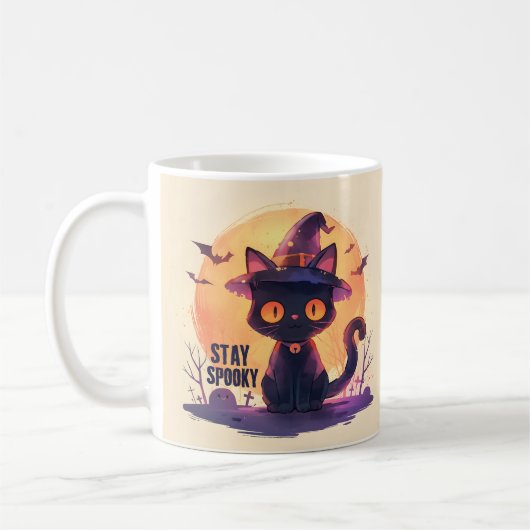 Stay Spooky – Pumpkin Moon Cat Koffiemok (Links)