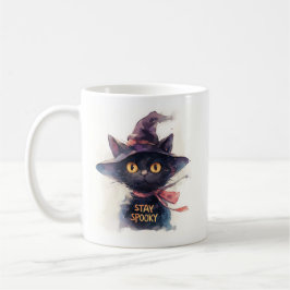 Stay Spooky - Waterverf Zwarte Kat in het Pet van  Koffiemok