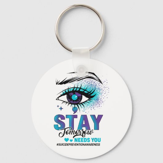 Stay Suicide Prevention Awareness Teal Purple Eye Sleutelhanger (Voorkant)