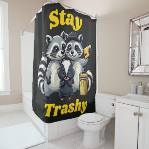Stay Trashy Funny Raccoon, Opossum, Skunk funny Douchegordijn