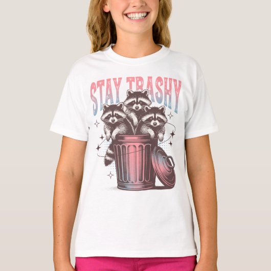 Stay-Trashy Retro Grappige Wasbeer T-shirt (Voorkant)