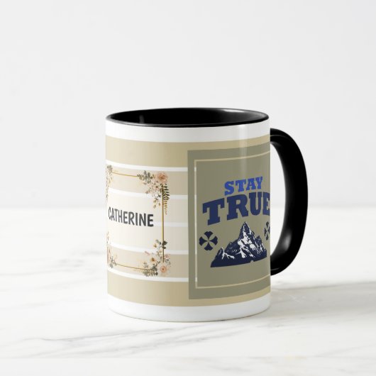 Stay True Personalized Mountain Mug – Floral Adven Mok (Voorkant rechts)