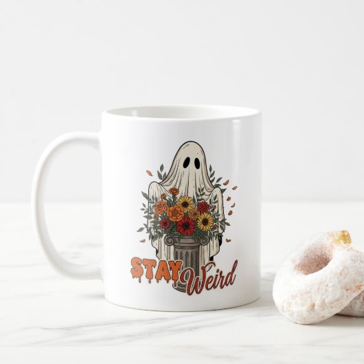 Stay Weird - Floral Halloween Ghost Koffiemok (Met donut)