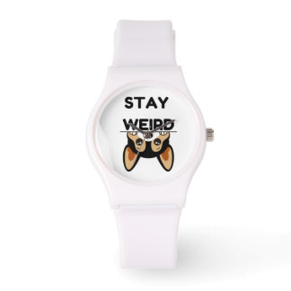 Stay Weird Funny Boston Terrier Cartoon Dog Horloge