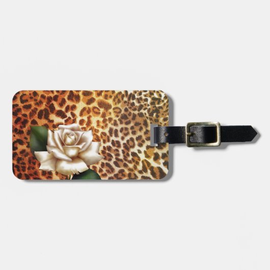 Stay Wild Animal print luipaard witte roos Bagagelabel (Voorkant horizontaal)