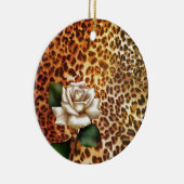 Stay Wild Animal print luipaard witte roos Keramisch Ornament (Rechts)
