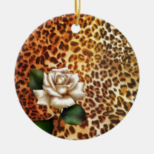 Stay Wild Animal print luipaard witte roos Keramisch Ornament