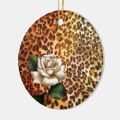 Stay Wild Animal print luipaard witte roos Keramisch Ornament (Links)