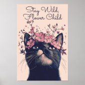 Stay Wild, Flower Child Cat Floral Matte Poster (Voorkant)