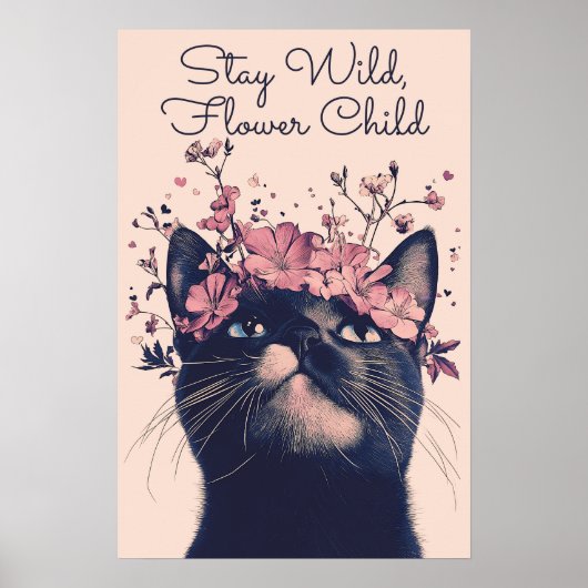Stay Wild, Flower Child Cat Floral Matte Poster (Voorkant)