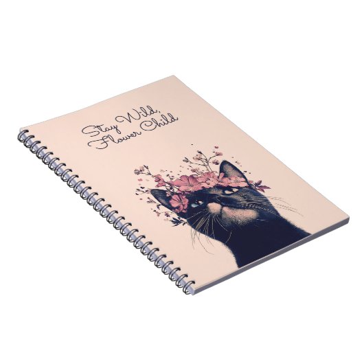 Stay Wild, Flower Child Cat Floral Spiral Notitieb Notitieboek (Rechterzijde)