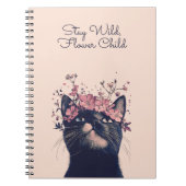 Stay Wild, Flower Child Cat Floral Spiral Notitieb Notitieboek (Voorkant)