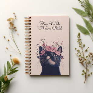 Stay Wild, Flower Child Cat Floral Spiral Notitieb Notitieboek