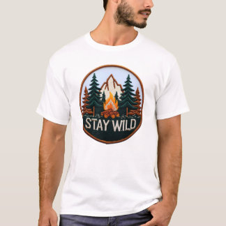 Stay Wild – Geborduurde Forest Adventure Patch Art T-shirt