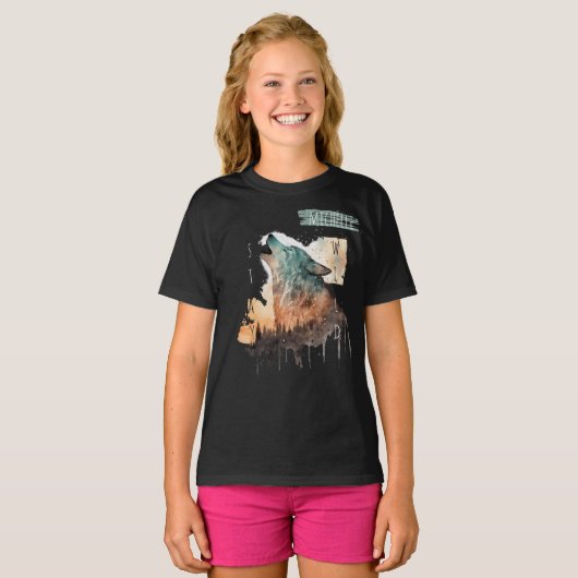 "Stay Wild" Howling Wolf  Meisje's T-shirt (Voorkant volledig)