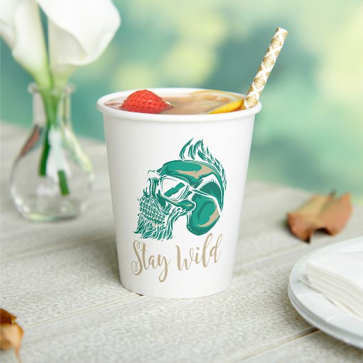 Stay Wild Modern Bearded Skull Papieren Bekers