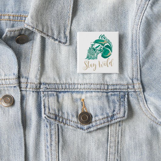 Stay Wild Modern Bearded Skull Vierkante Button 5,1 Cm