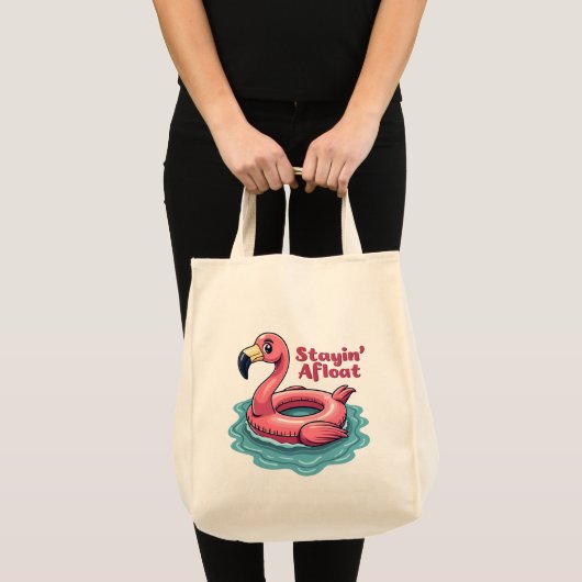 Stayin' Afloat Grappig Flamingo Zwembad Float Retr Tote Bag (Voorkant (product))