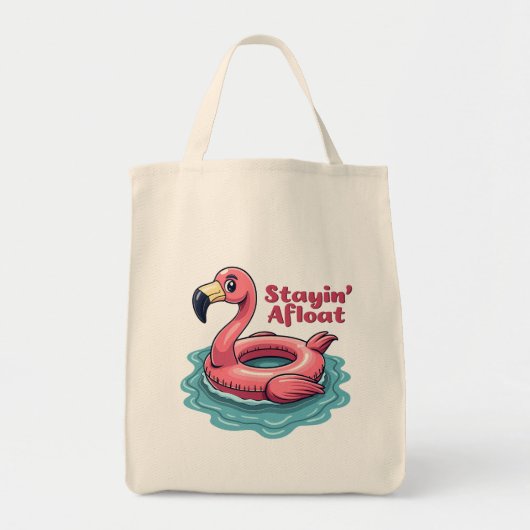 Stayin' Afloat Grappig Flamingo Zwembad Float Retr Tote Bag (Voorkant)