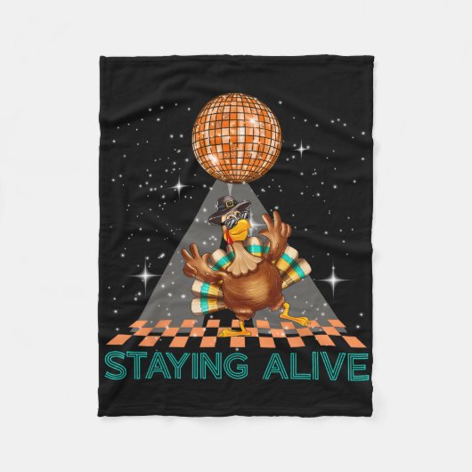 Staying Alive Disco 70s Turkije Thanksgiving Dans Fleece Deken (Voorkant)
