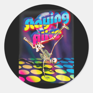 Staying Alive Funny Skeleton Dansen Halloween Vin Ronde Sticker