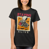 Staying Alive Skeleton Koffie Halloween Ontwerp T-shirt (Voorkant)