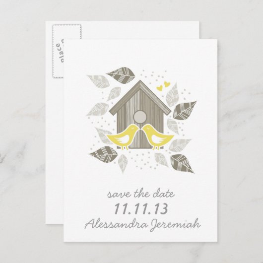 STD gele zoenende vogels Aankondigingskaart (Voorkant / Achterkant)
