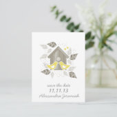 STD gele zoenende vogels Aankondigingskaart (Staand voorkant)