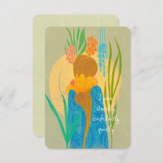Steady Bloom – Calm Growth Affirmation personaliz Notitiekaartje (Voorkant / Achterkant)