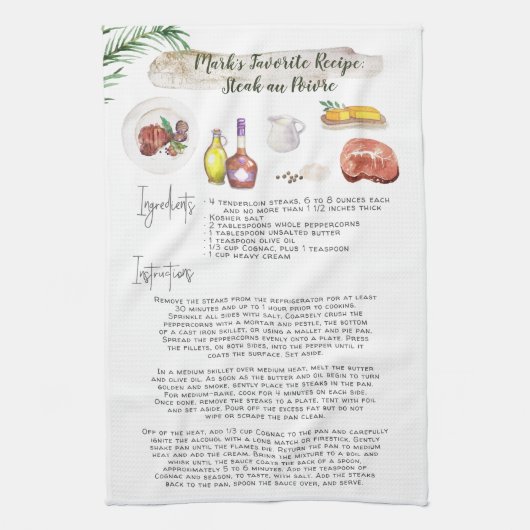 Steak au Poivre | Recipe Heirloom Kitchen Towel Theedoek (Verticaal)