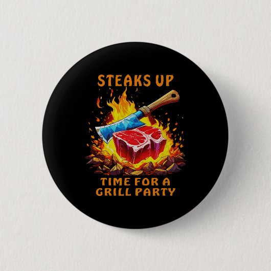 Steak Barbecue Feest Grappige Uitspraken Voor Mann Ronde Button 5,7 Cm (Voorkant)