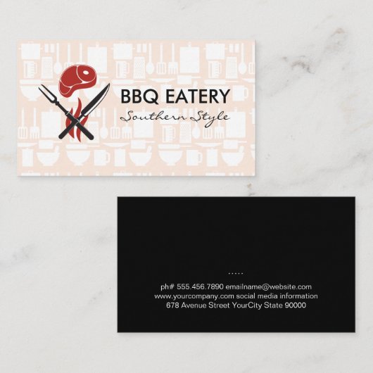 Steak Bestek Logo | Keukenpatronen Visitekaartje (Voorkant / Achterkant)