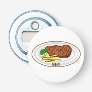 Steak cartoon illustratie button flesopener
