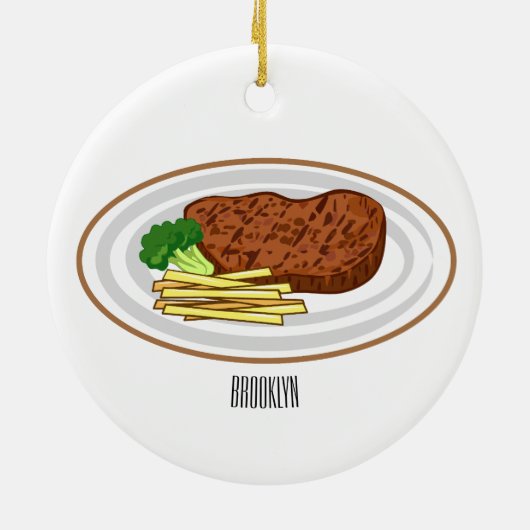 Steak cartoon illustratie keramisch ornament (Achterkant)
