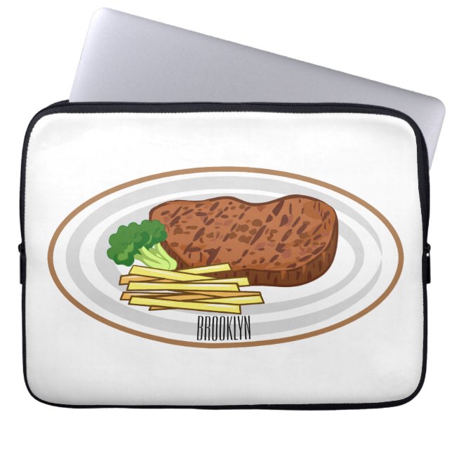 Steak cartoon illustratie laptop sleeve (Voorkant)