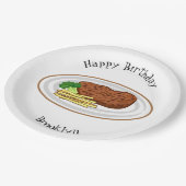 Steak cartoon illustratie papieren bordje (Gekanteld)