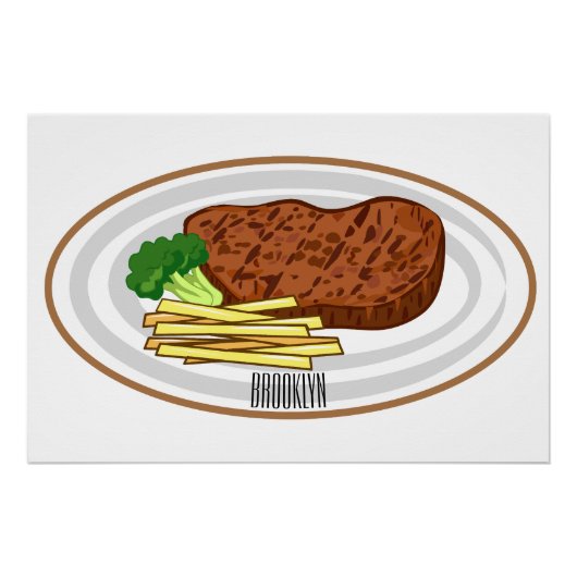 Steak cartoon illustratie perfect poster (Voorkant)