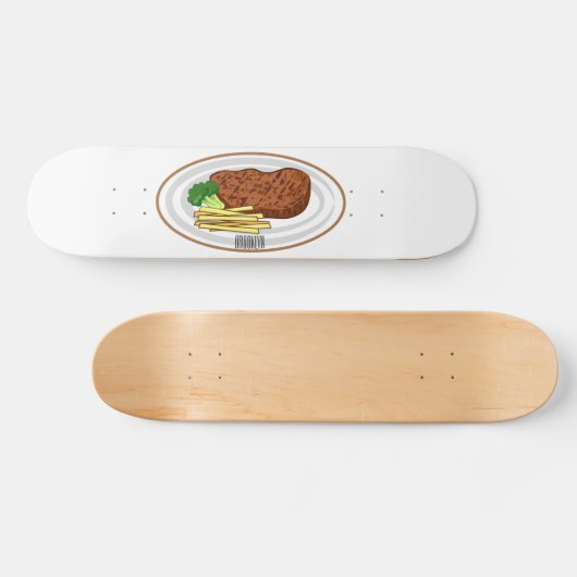 Steak cartoon illustratie persoonlijk skateboard (Horizontaal)