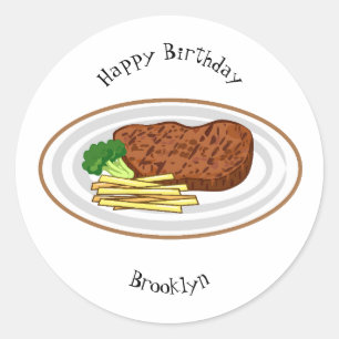 Steak cartoon illustratie ronde sticker