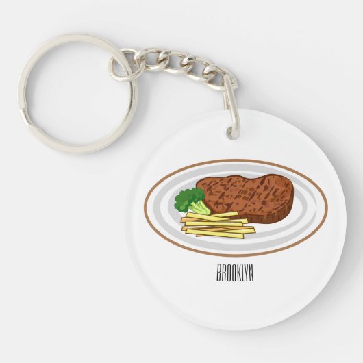 Steak cartoon illustratie sleutelhanger (Voorkant)