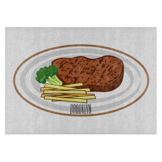 Steak cartoon illustratie snijplank (Voorkant)
