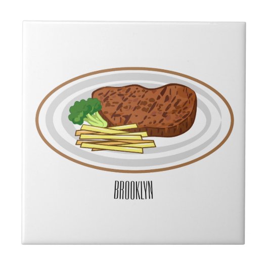 Steak cartoon illustratie tegeltje (Voorkant)
