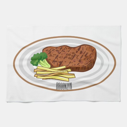 Steak cartoon illustratie theedoek (Horizontaal)