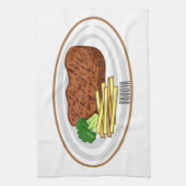 Steak cartoon illustratie theedoek (Verticaal)