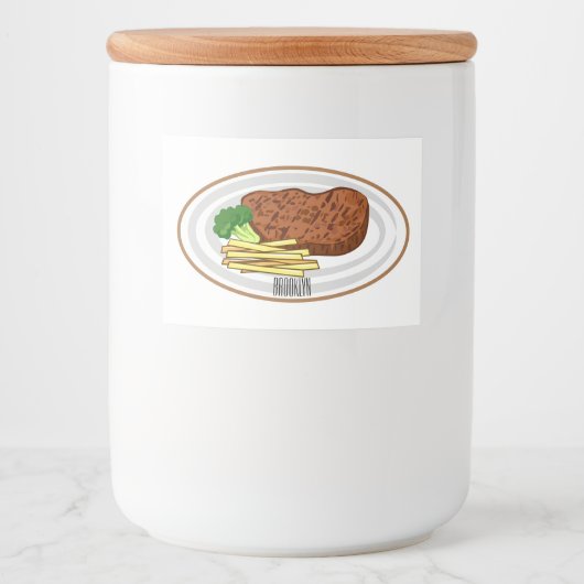 Steak cartoon illustratie voedselcontainer etiket (Voorkant)