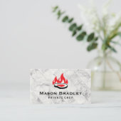 Steak en Fire Logo | Achtergrond marmer Tile Visitekaartje (Staand voorkant)